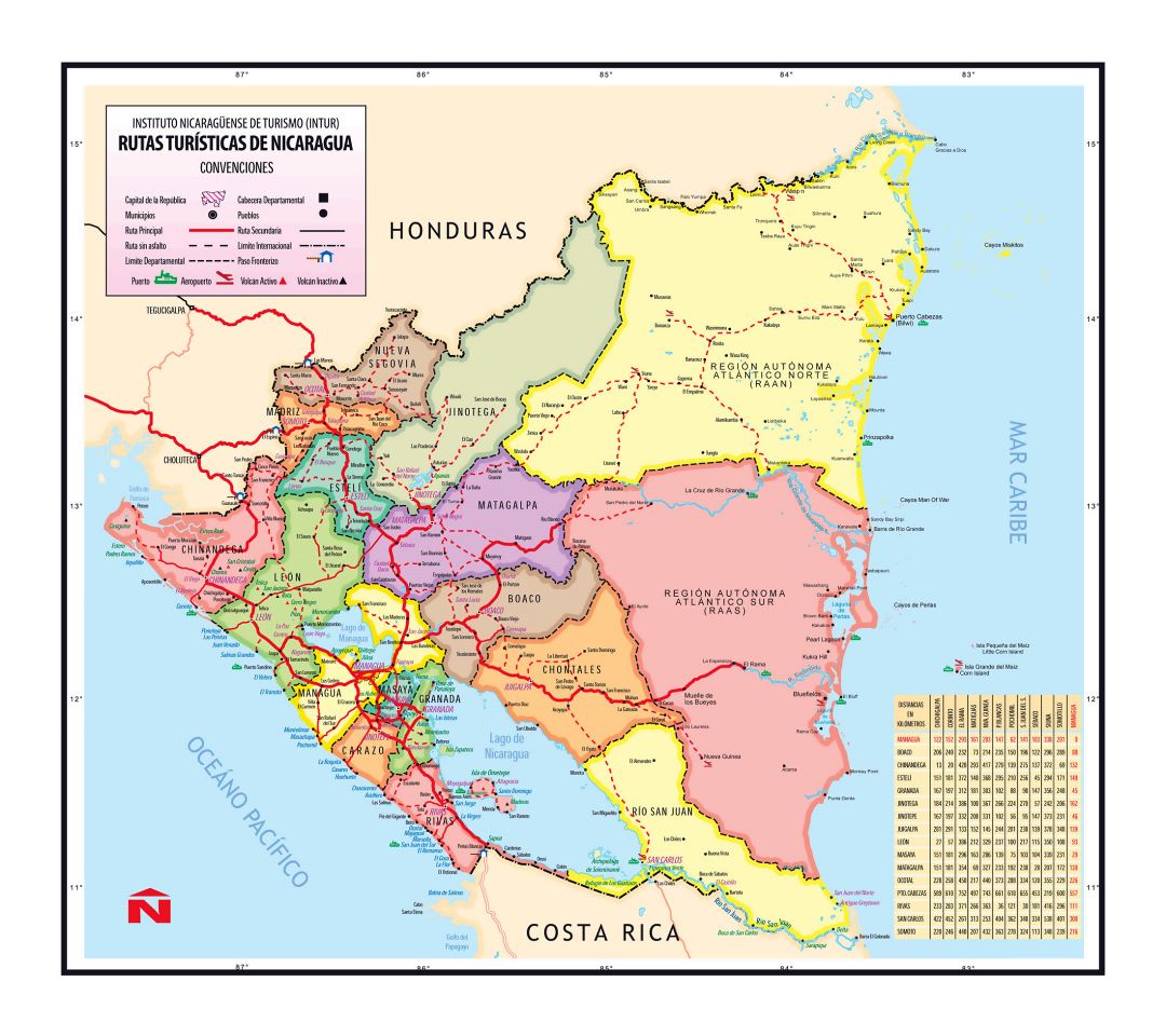 Большая подробная административная карта Никарагуа с другими пометками