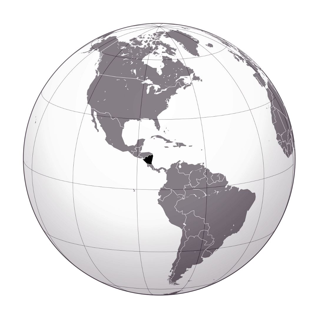 Большая карта расположения Никарагуа в Центральной Америке