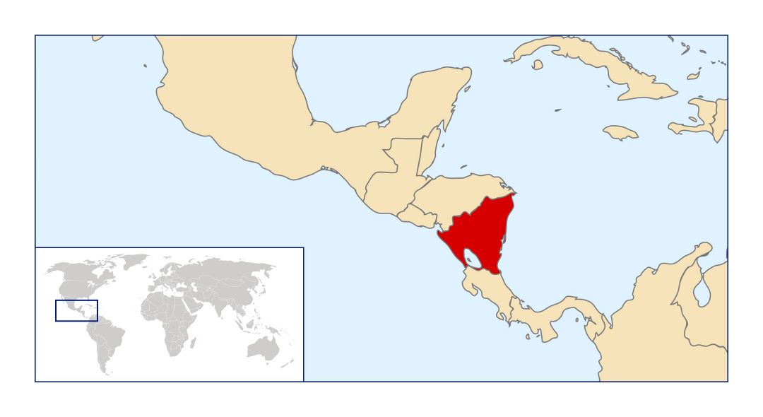 Большая карта расположения Никарагуа