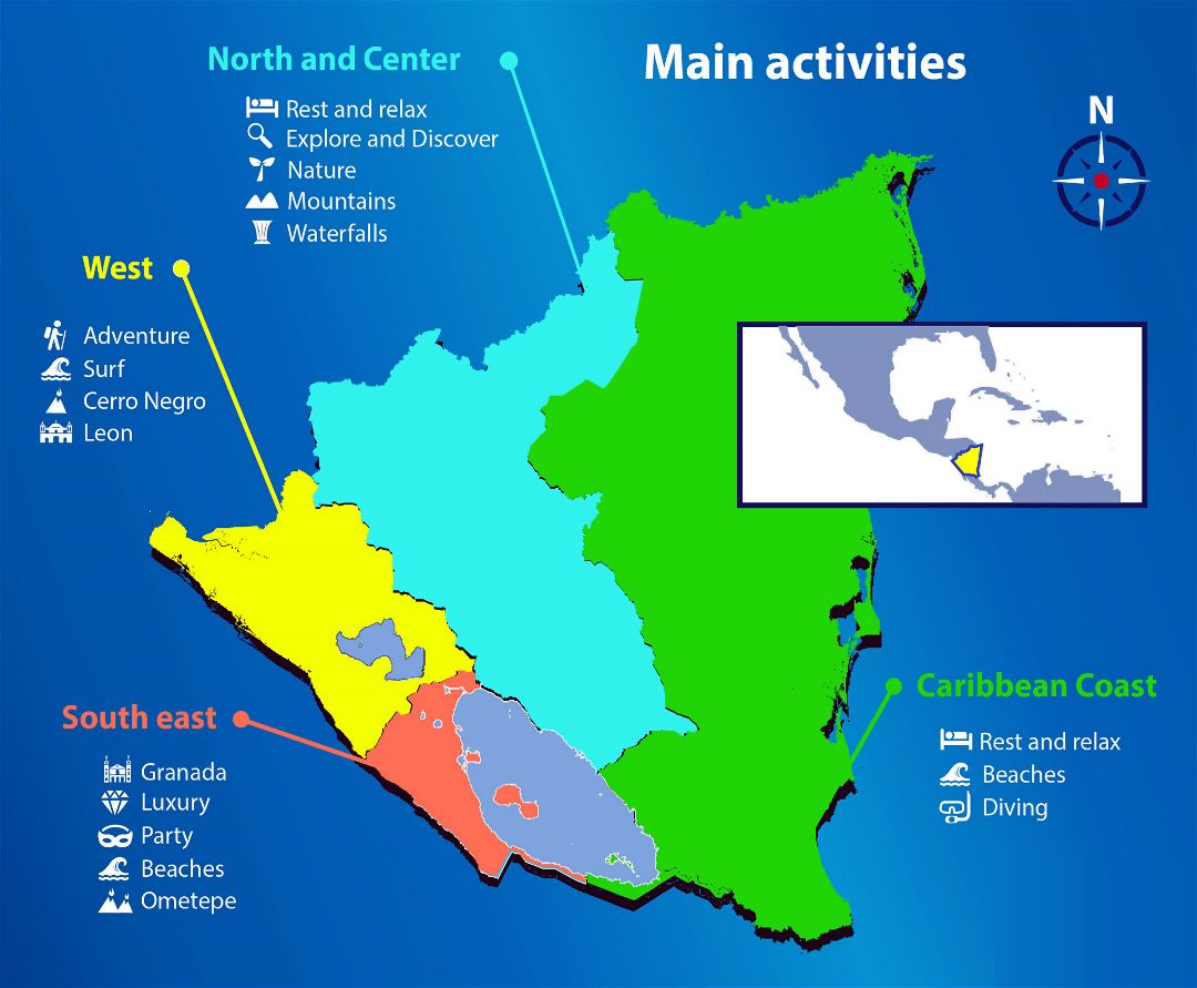 Большая туристическая карта Никарагуа