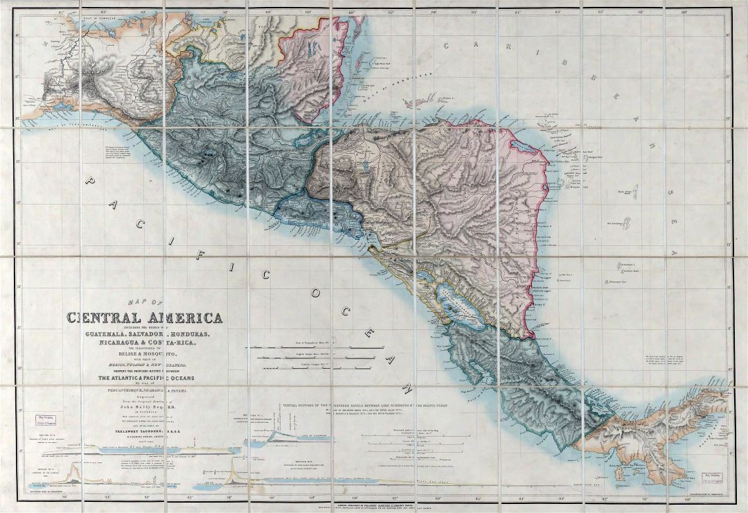 Крупномасштабная старая карта Центральной Америки - 1850
