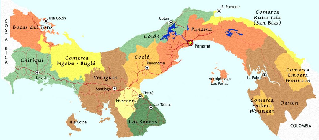Детальная административная карта Панамы