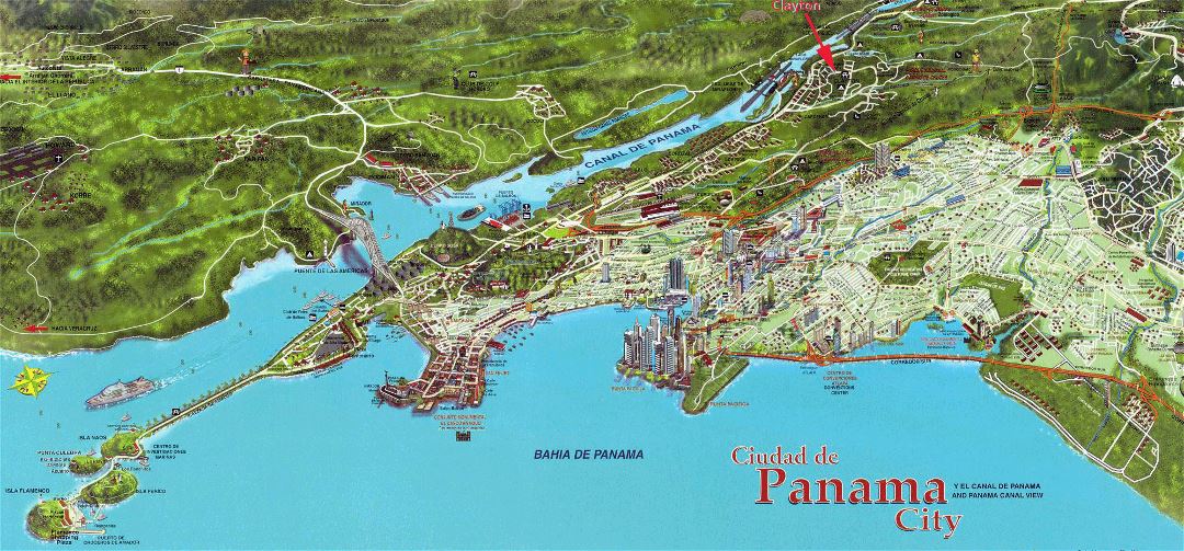 Подробная панорамная карта города Панама