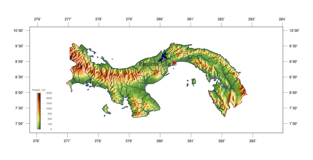 Большая детальная карта высот Панамы