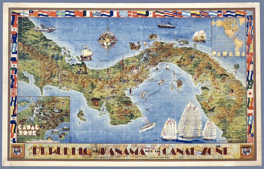 Большая детальная иллюстрированная карта Панамы