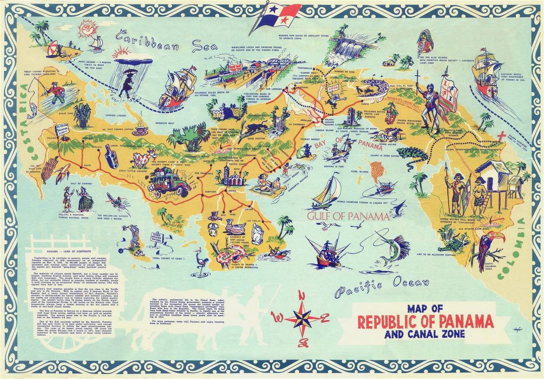 Большая подробная туристическая иллюстрированная карта Панамы