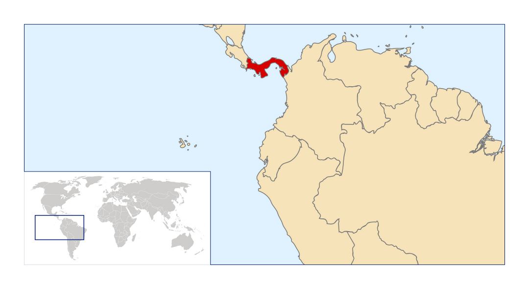 Большая карта расположения Панамы в Центральной Америке