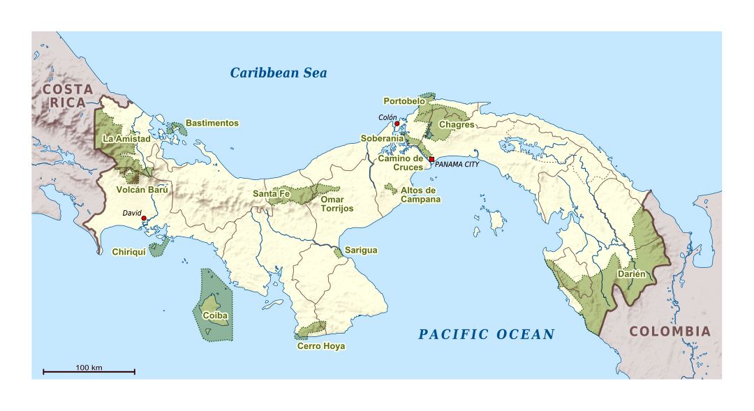 Большая карта национальных парков Панамы