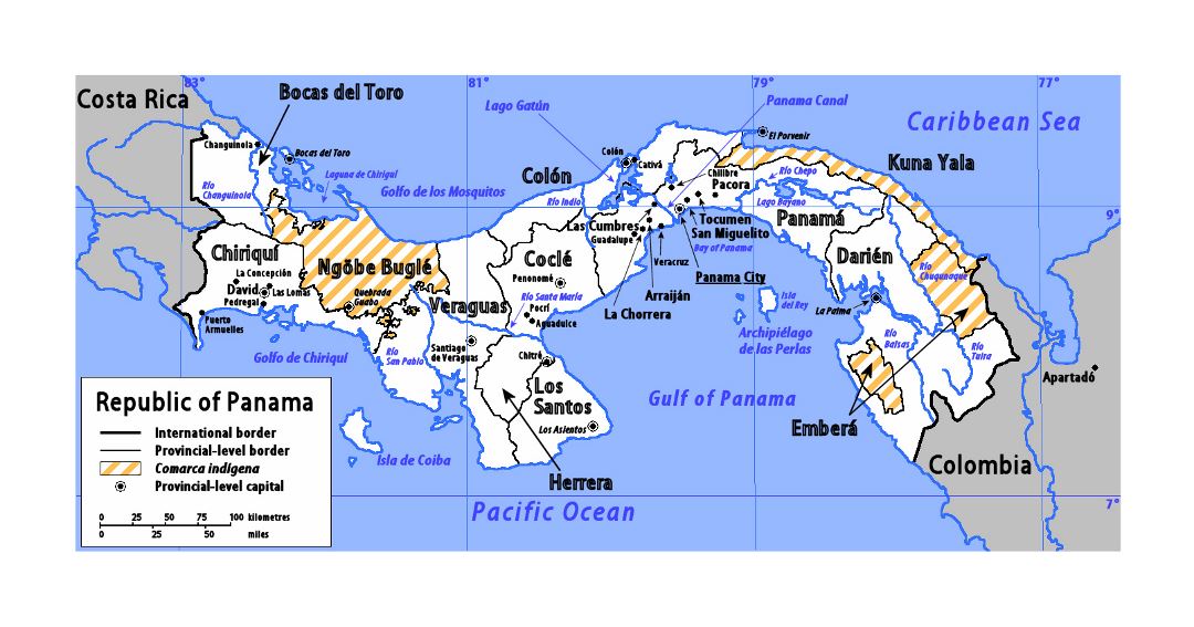 Большая карта провинций Панамы