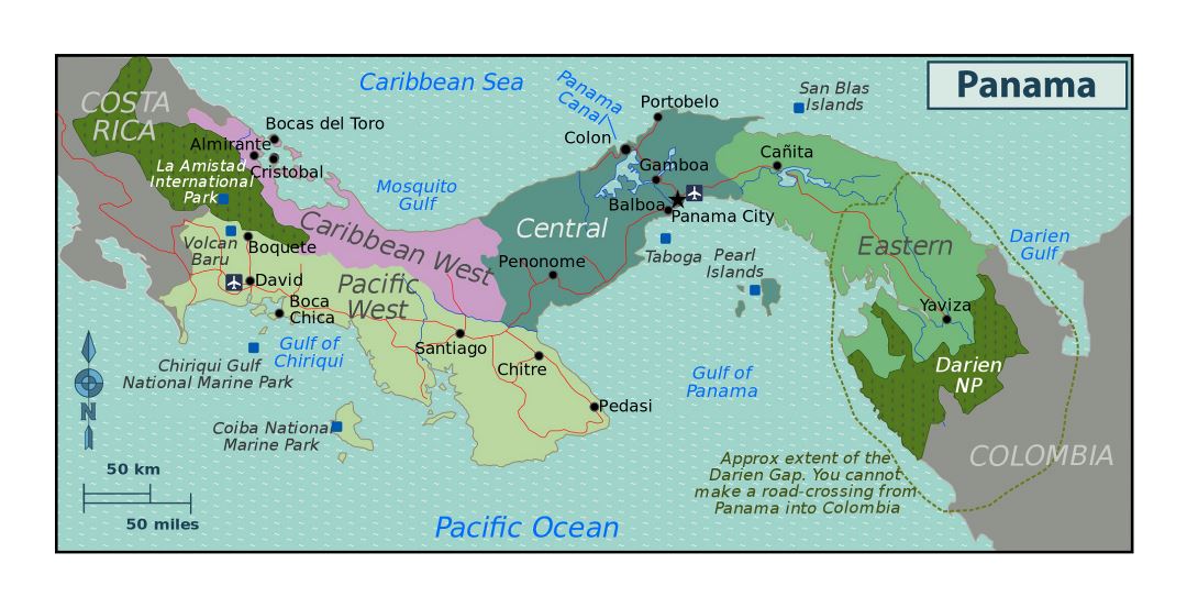 Большая карта регионов Панамы