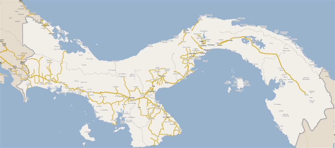 Большая карта дорог Панамы с городами