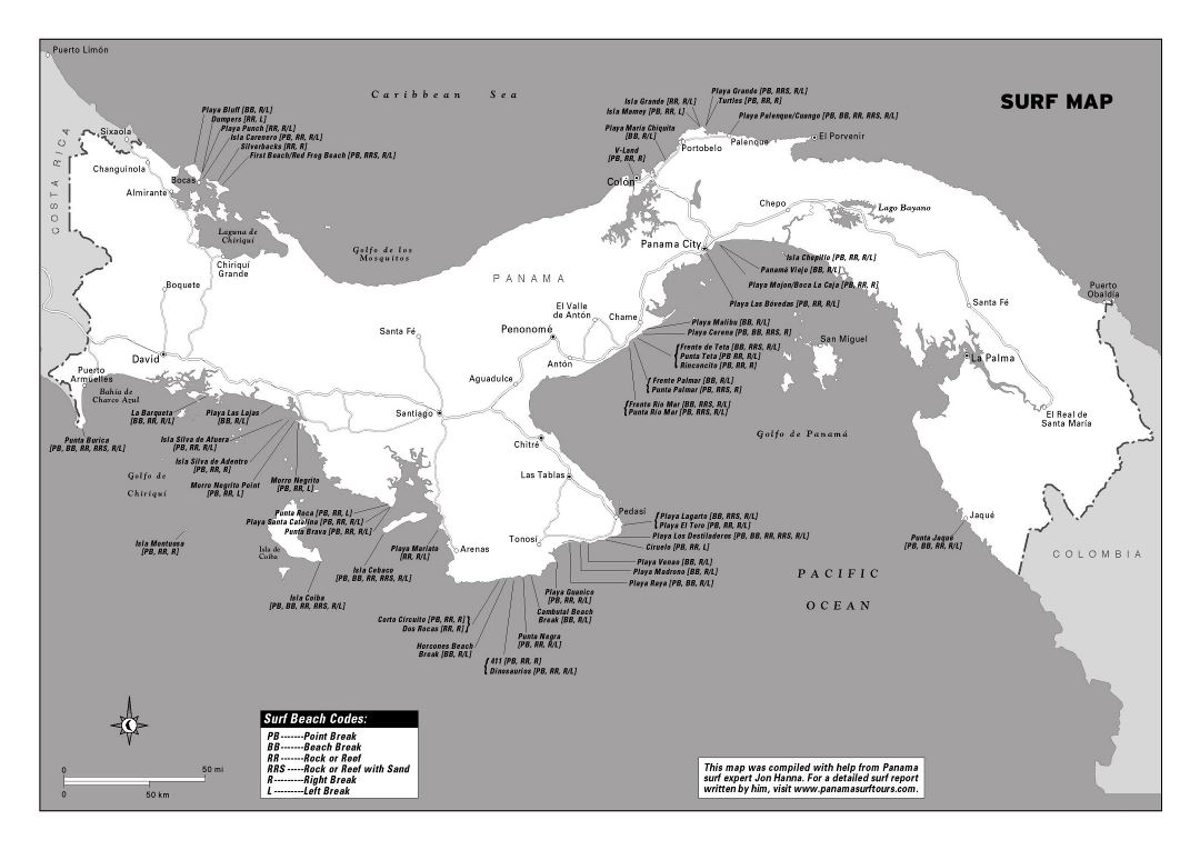 Большая карта серфинга Панамы