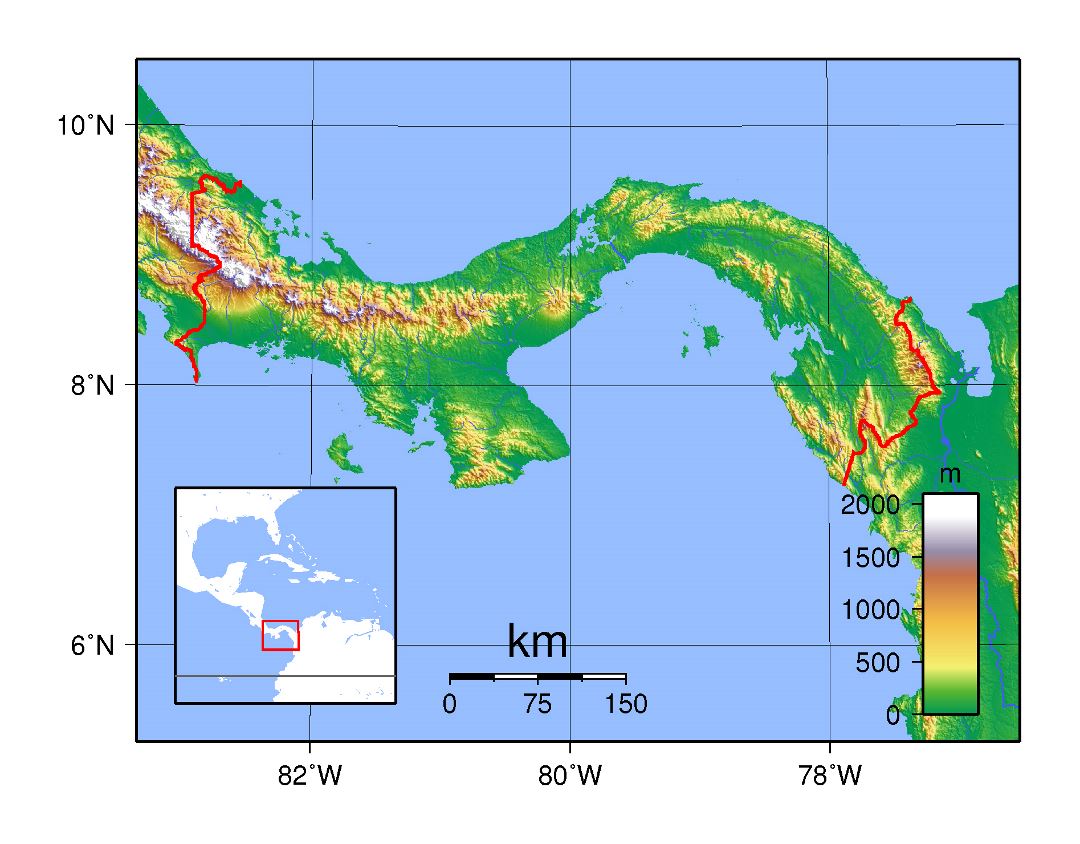 Большая топографическая карта Панамы