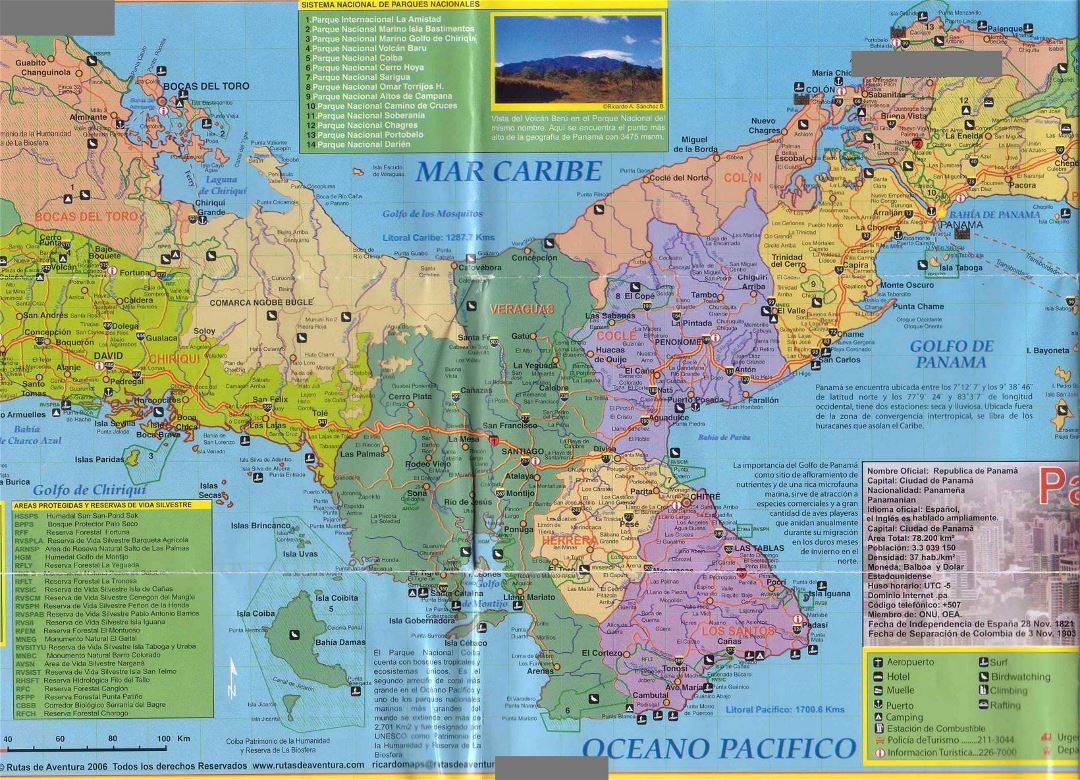 Большая туристическая карта Панамы