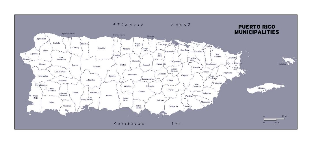 Большая детальная административная карта Пуэрто-Рико