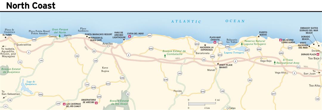 Большая детальная карта Северного побережья Пуэрто-Рико