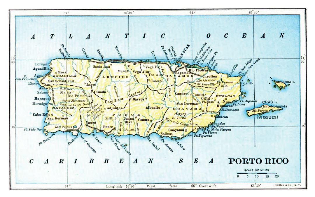 Большая подробная старая карта Пуэрто-Рико - 1903