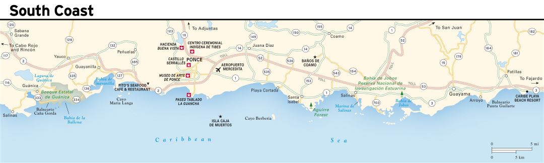 Большая подробная карта Южного побережья Пуэрто-Рико