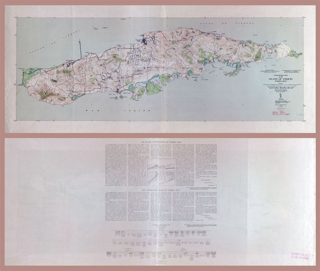 Большая детальная топографическая карта острова Вьекес, Пуэрто-Рико - 1946