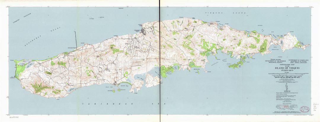 Большая подробная топографическая карта острова Вьекес, Пуэрто-Рико - 1951