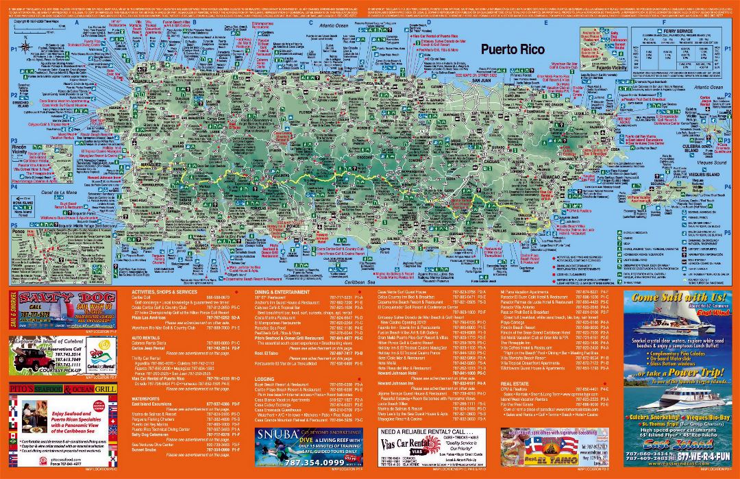 Большая детальная туристическая карта Пуэрто-Рико с другими пометками