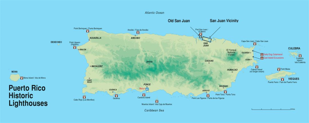 Большая историческая карта маяков Пуэрто-Рико