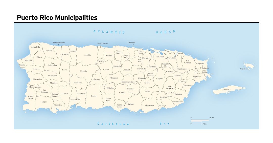 Большая карта муниципалитетов Пуэрто-Рико