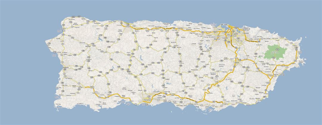 Большая карта дорог Пуэрто-Рико с городами