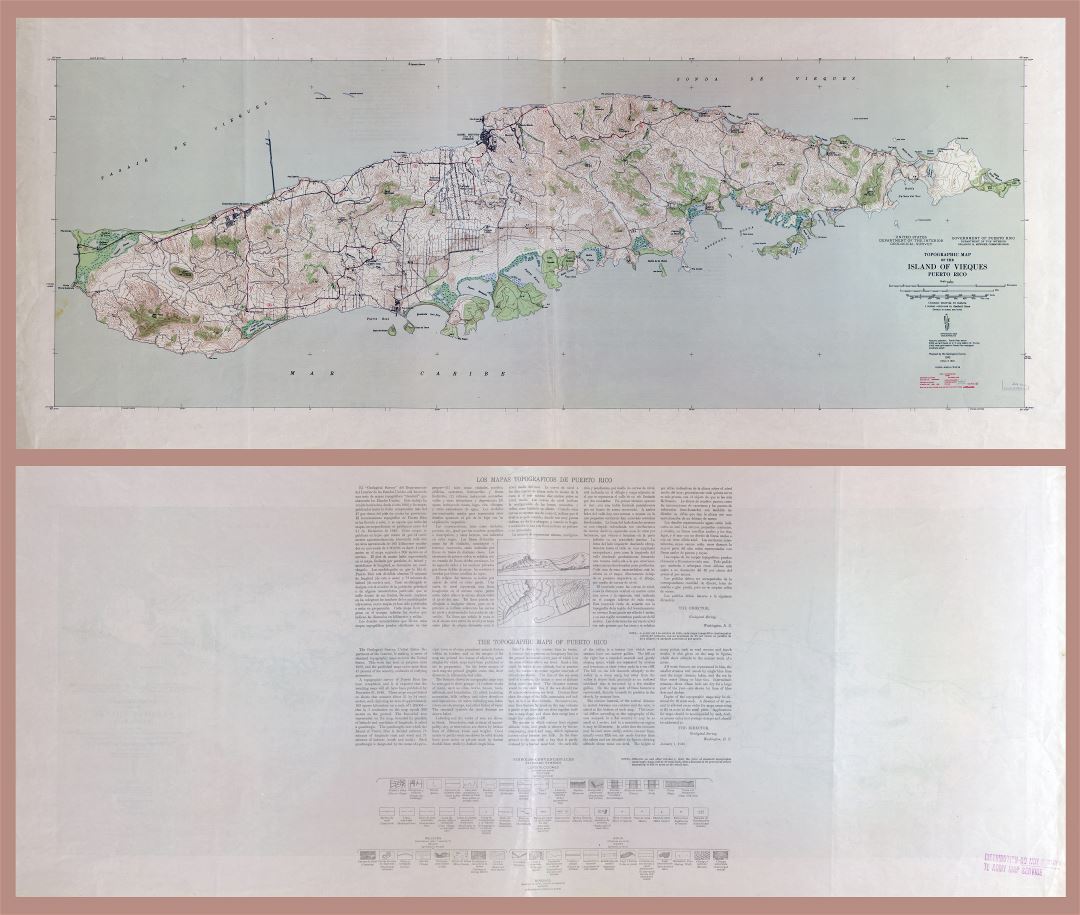 Крупномасштабная детальная топографическая карта острова Вьекес, Пуэрто-Рико - 1946