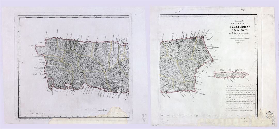 Крупномасштабная старая топографическая карта Пуэрто-Рико - 1791