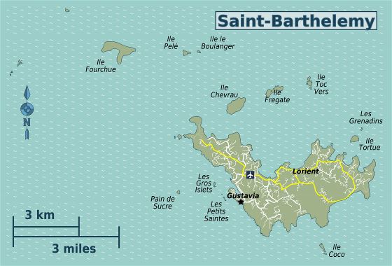 Большая подробная карта Сен-Бартельми с дорогами и аэропортом
