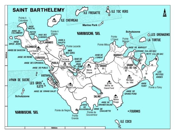 Большая карта Сен-Бартельми с другими пометками