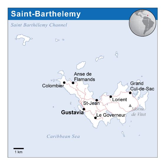 Большая политическая карта Сен-Бартельми с дорогами и городами