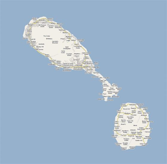 Большая карта дорог Сент-Китс и Невис с городами