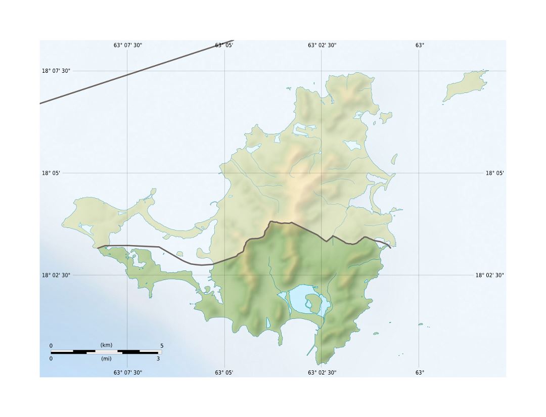 Детальная карта рельефа Сен-Мартена