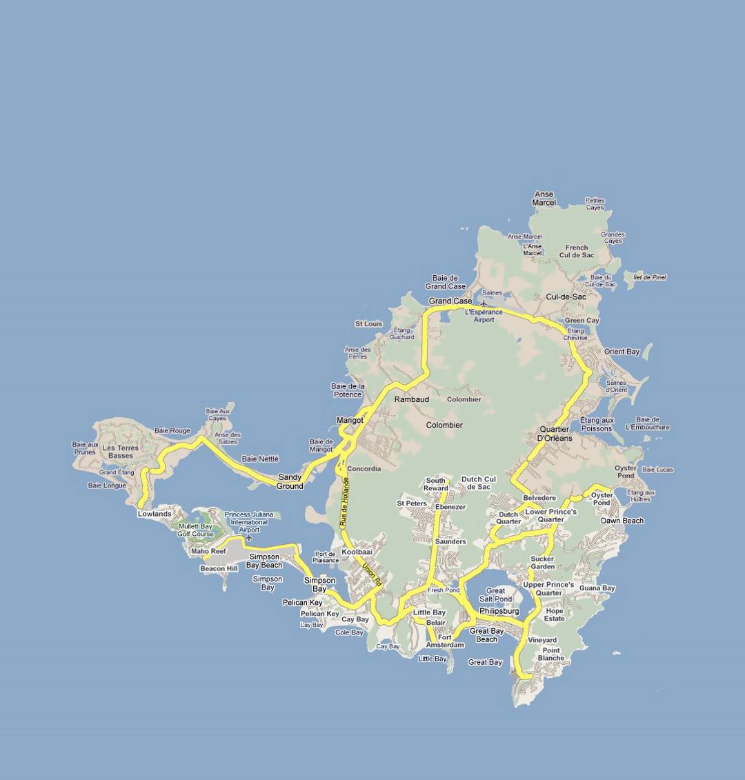 Детальная карта дорог Сен-Мартена