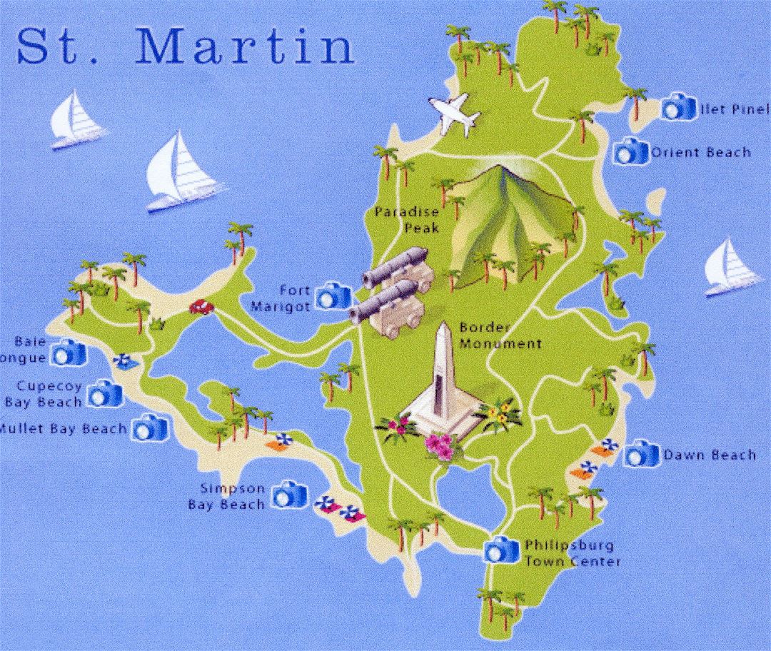 Большая туристическая карта Сен-Мартен
