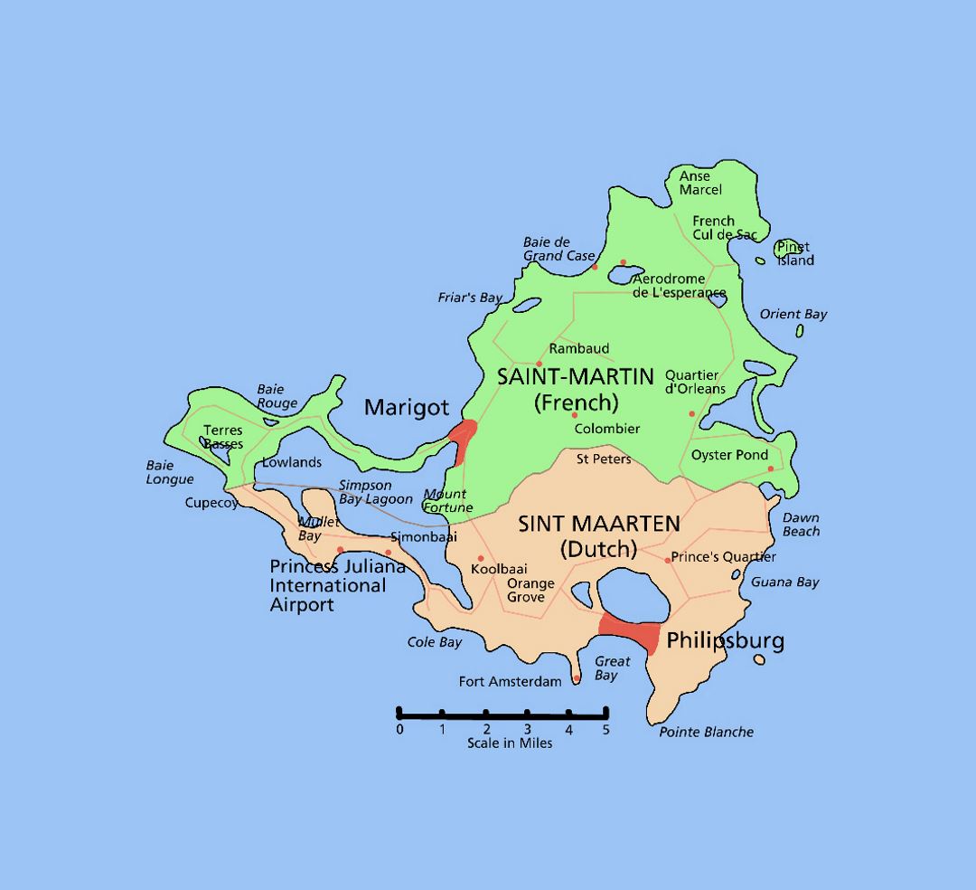 Карта Синт-Мартена, Сен-Мартена с другими отметками