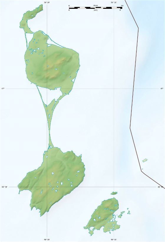 Детальная карта рельефа Сен-Пьера и Микелона