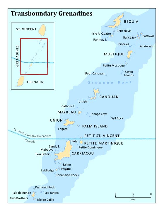 Большая подробная трансграничная карта Гренадин