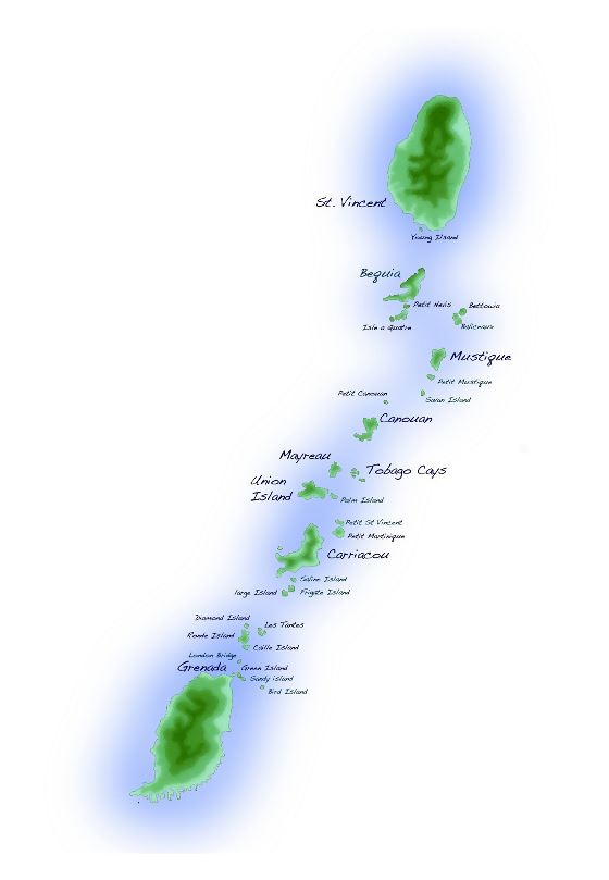 Большая карта высот Сент-Винсента и Гренадин