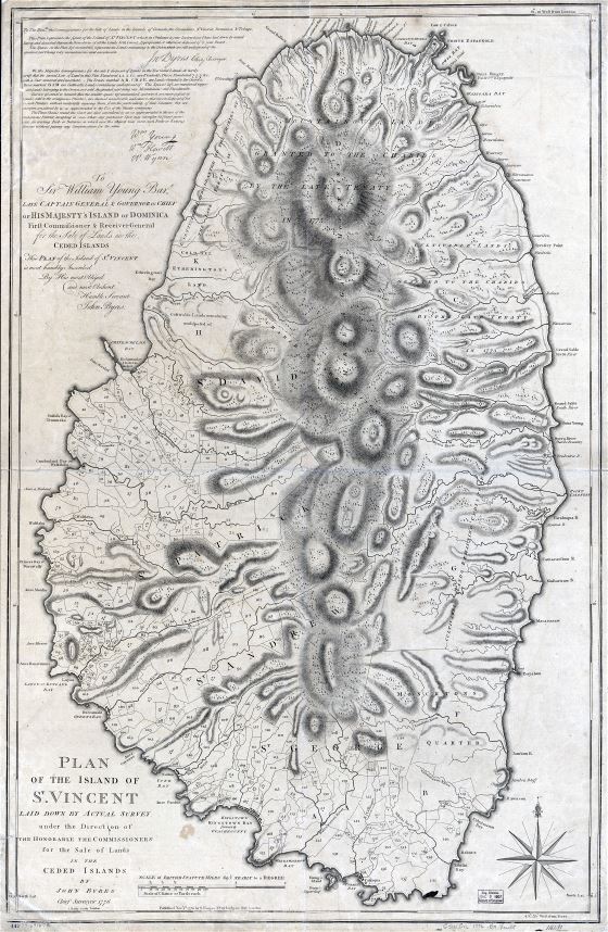 Крупномасштабный подробный старый план острова Сент-Винсент - 1776