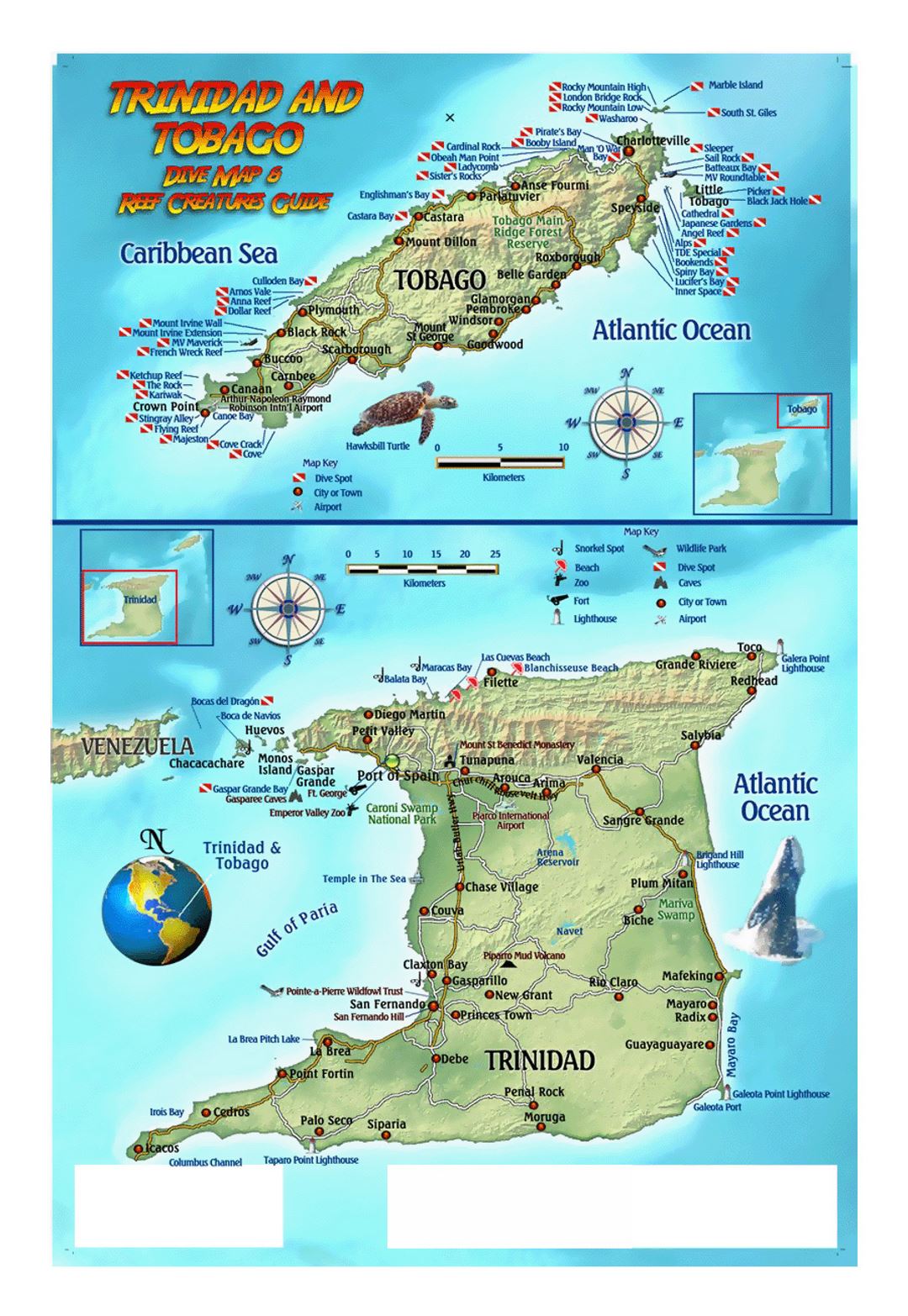 Подробная карта дайвинга Тринидада и Тобаго