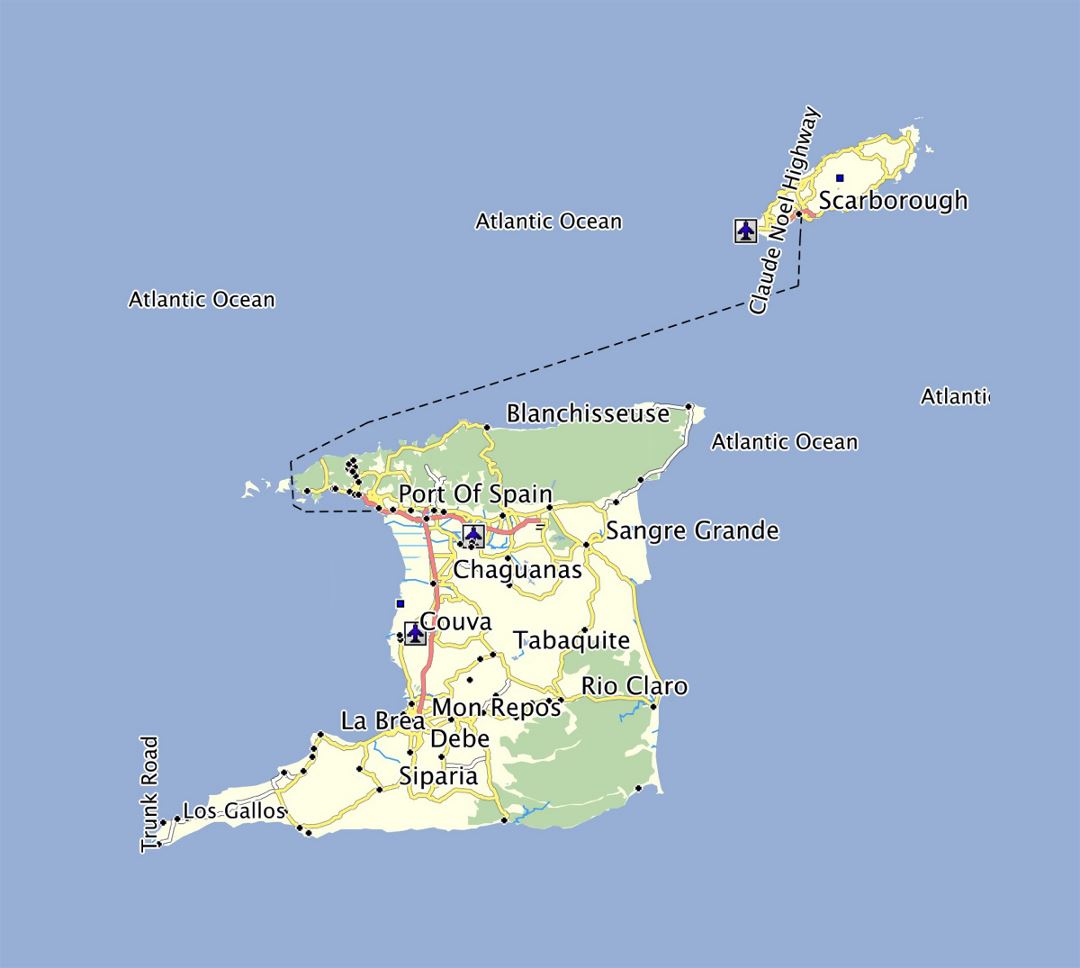 Детальная карта дорог Тринидада и Тобаго
