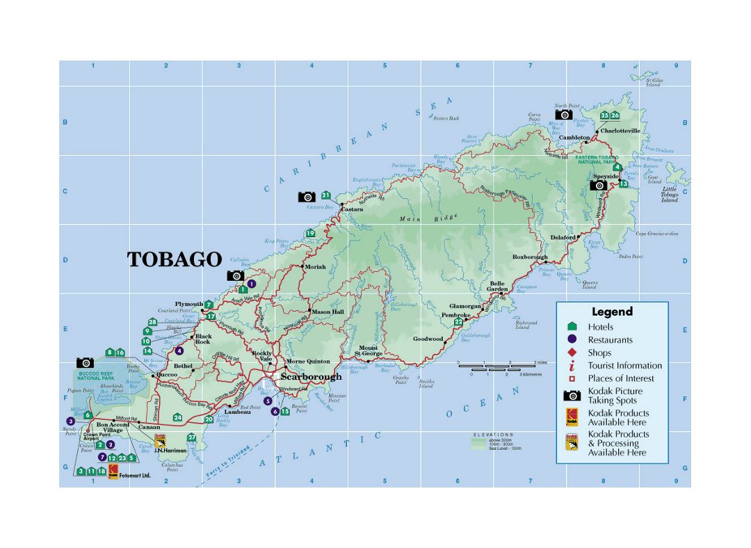 Детальная туристическая карта Тобаго с другими пометками