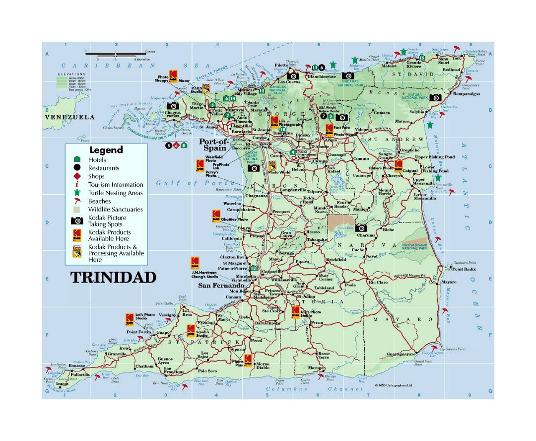 Подробная туристическая карта Тринидада с другими пометками