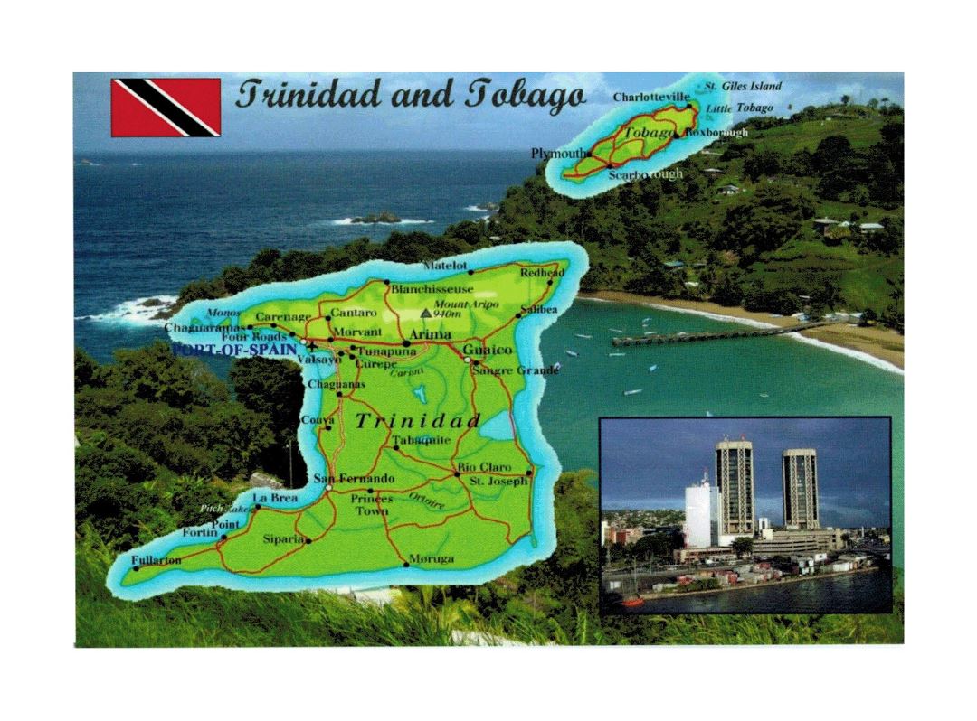 Подробная карта открытка Тринидад и Тобаго
