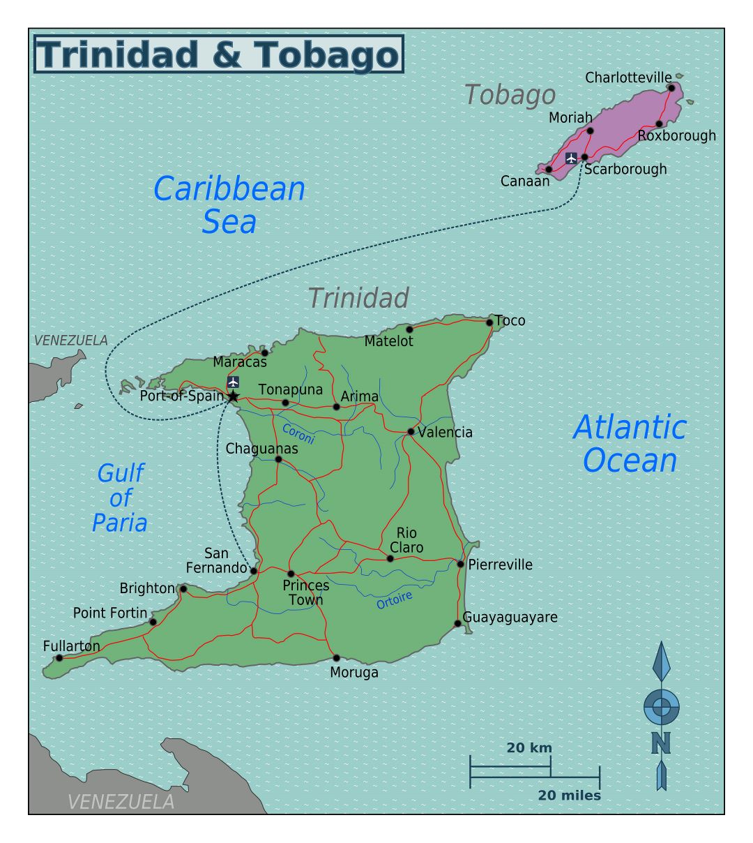 Большая карта регионов Тринидад и Тобаго