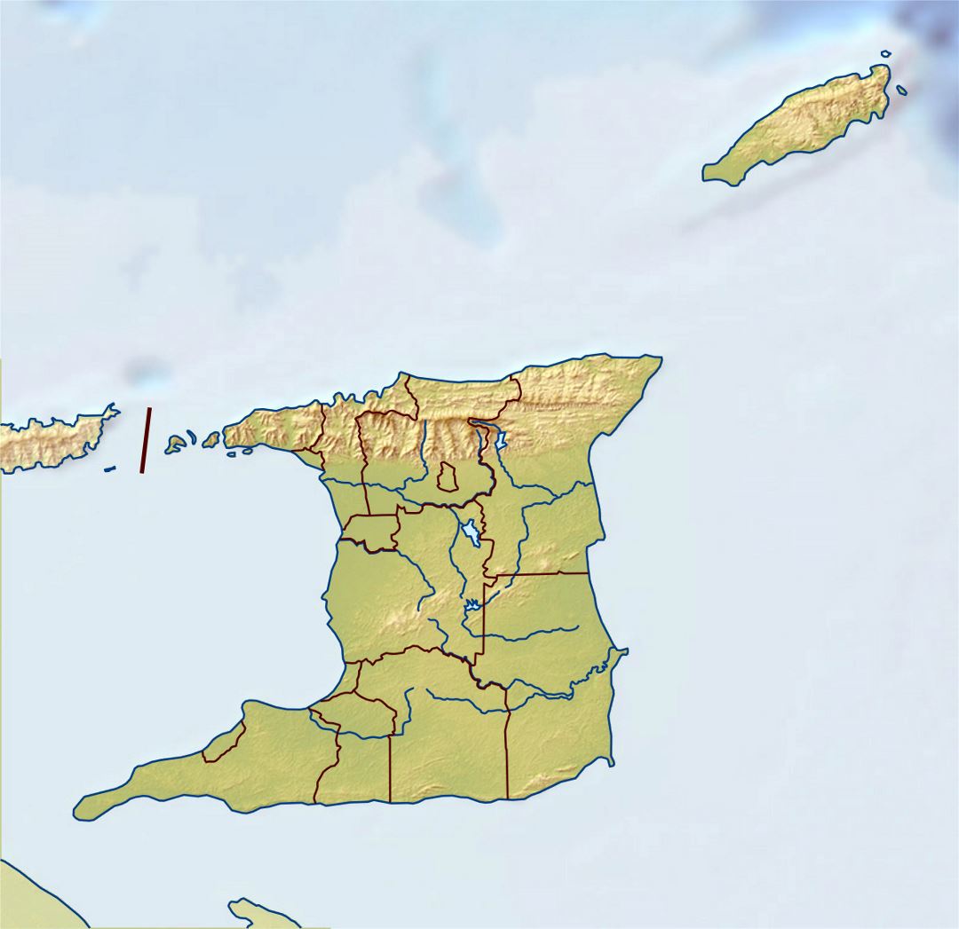 Большая карта рельефа Тринидада и Тобаго