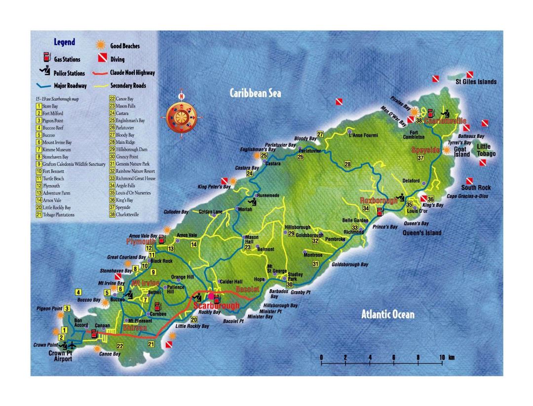 Большая туристическая карта Тобаго